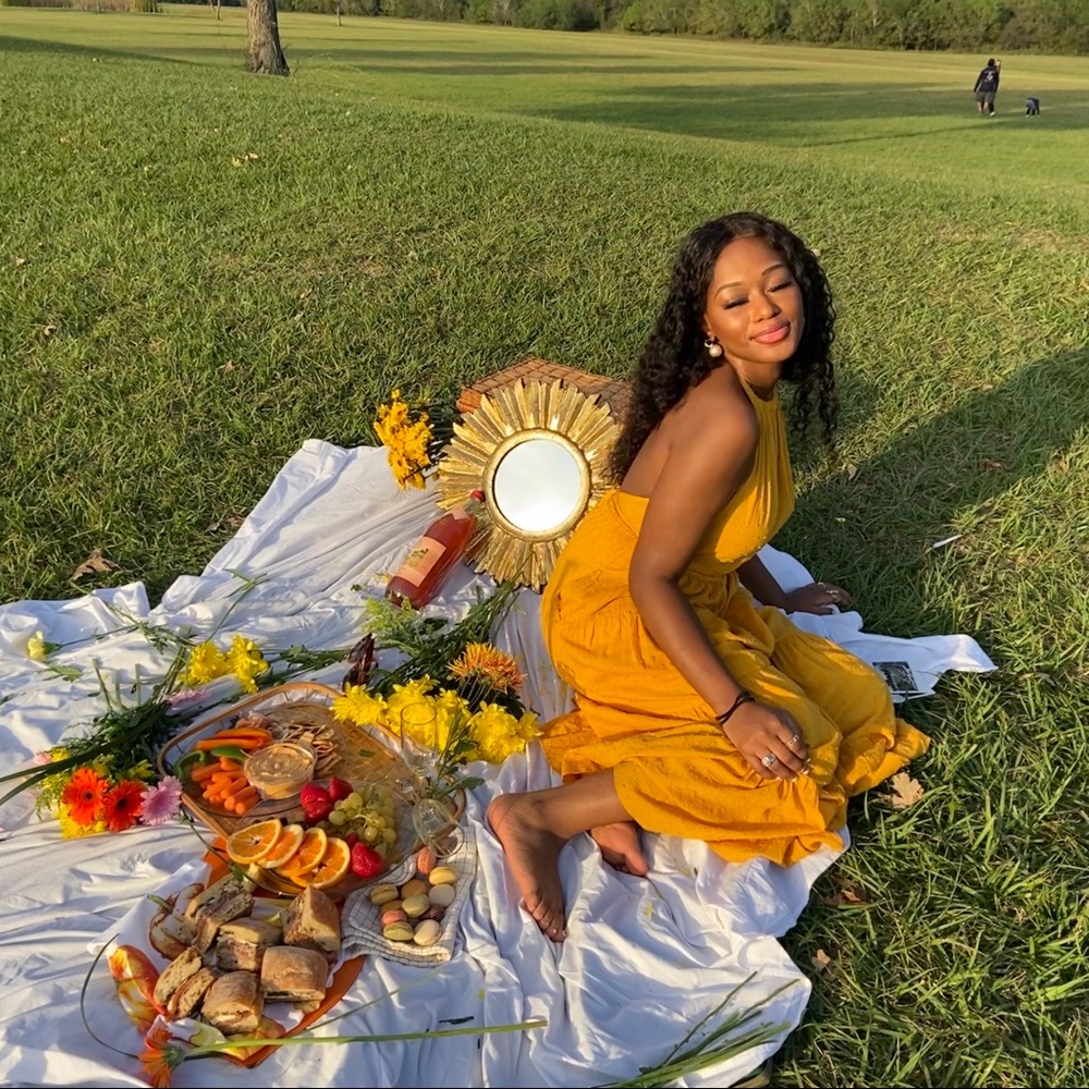 Summer yellow tiered halter dress